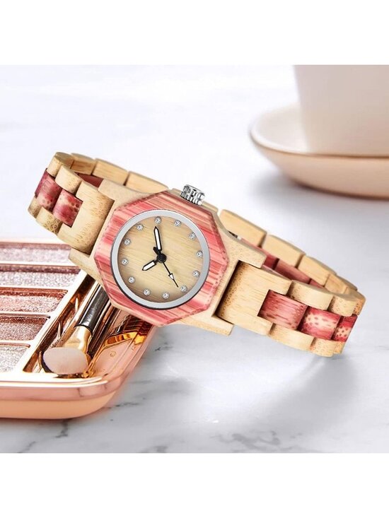 Women\'s Beige Analog Quartz Couples Colorful Bamboo Classic Design Wooden Watch main image 6